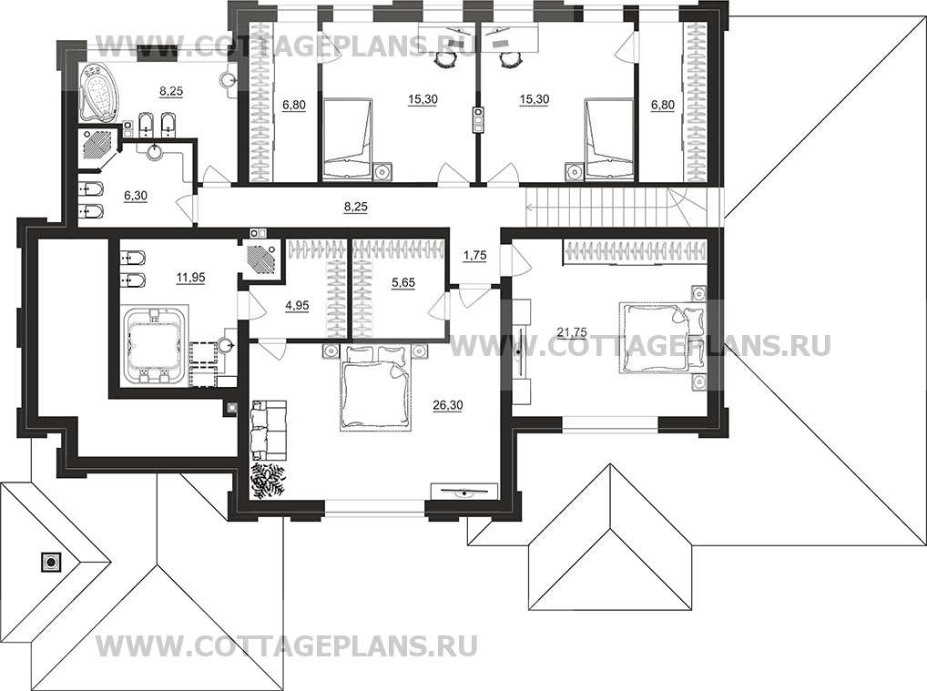 Поэтажные планы проект дома 202-61 общ. площадь 338,75 м2