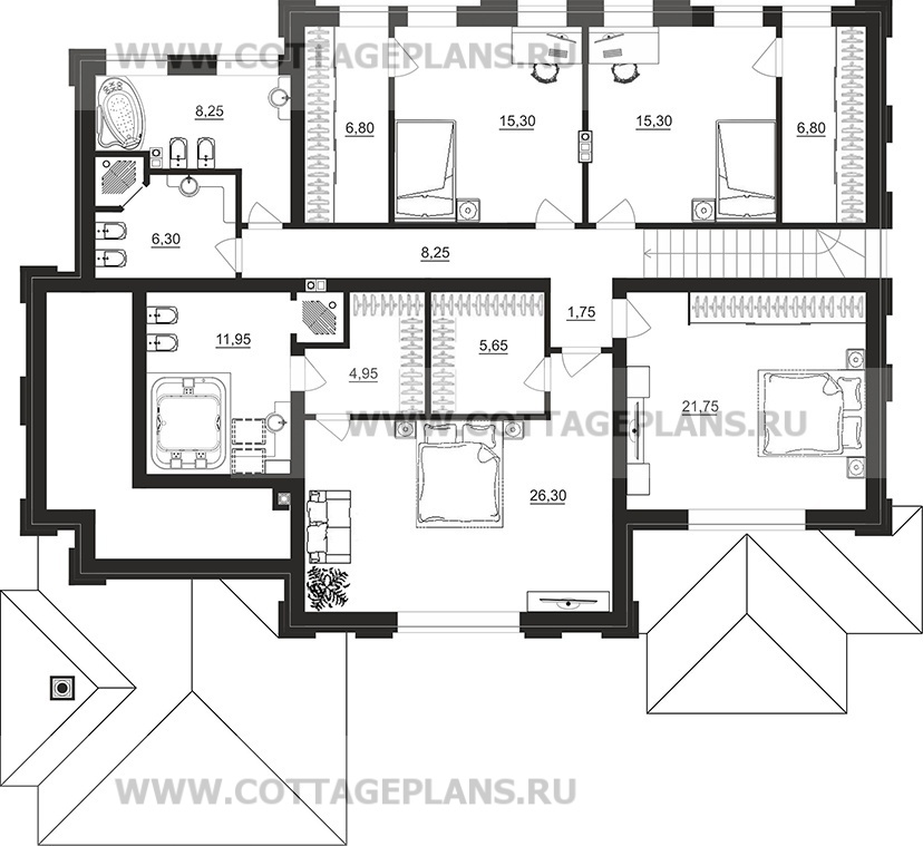 Поэтажные планы проект дома 202-52 общ. площадь 297,5 м2