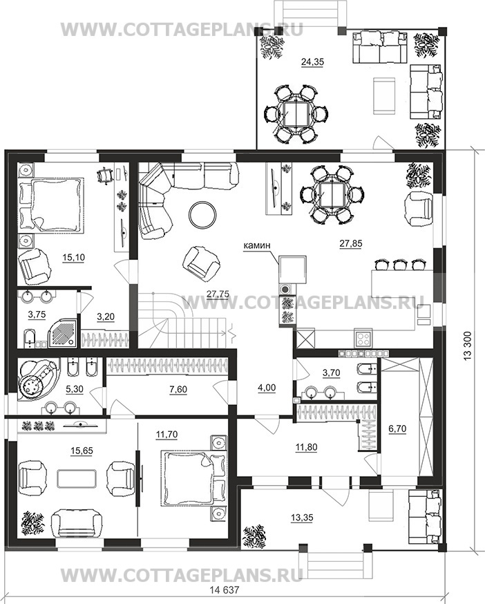 Поэтажные планы проект дома 76-00 общ. площадь 408,55 м2