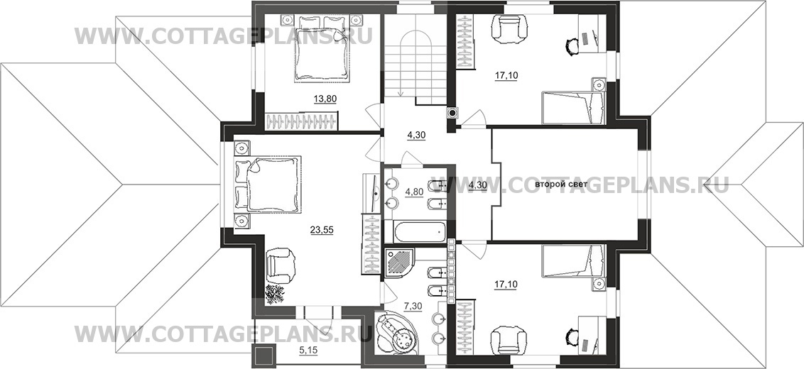 Поэтажные планы проект дома 98-23 общ. площадь 357,40м2
