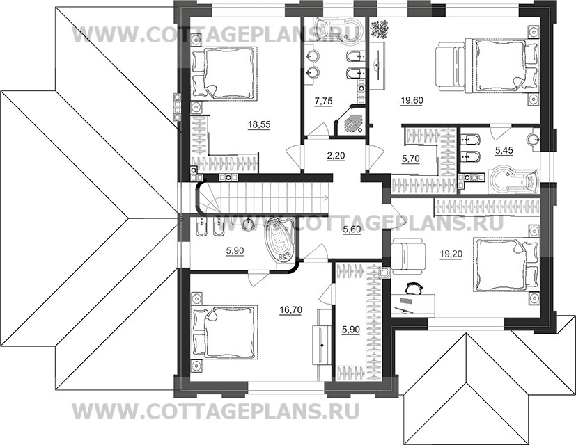 Поэтажные планы проект дома 105-36 общ. площадь 346,60 м2