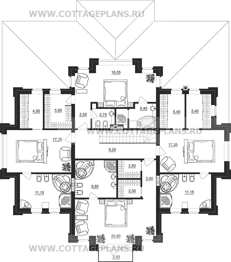 Поэтажные планы проект дома 102-15 общ. площадь 306,00 м2