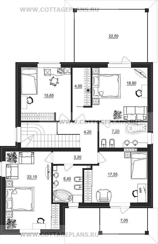 Поэтажные планы проект дома 88-05 общ. площадь 202,45 м2