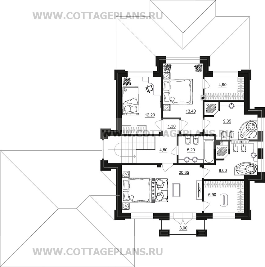 Поэтажные планы проект дома 200-93 общ. площадь 221,25 м2