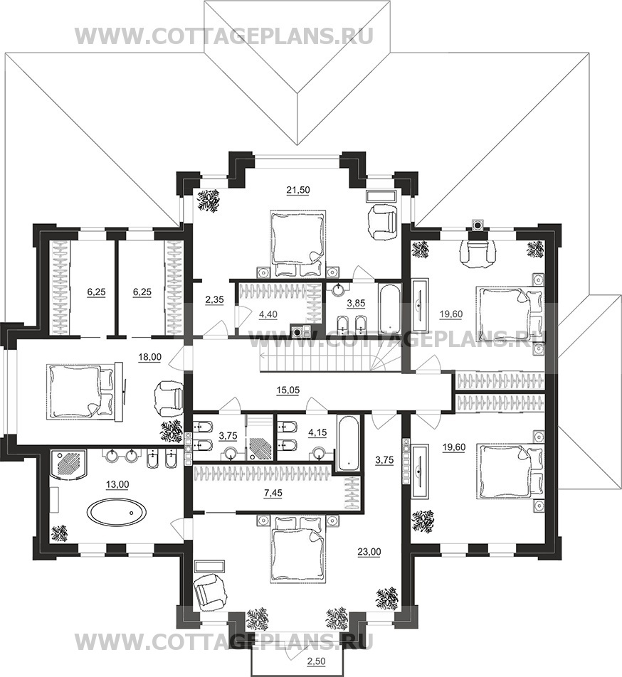 Поэтажные планы проект дома 103-13 общ. площадь 493,00 м2