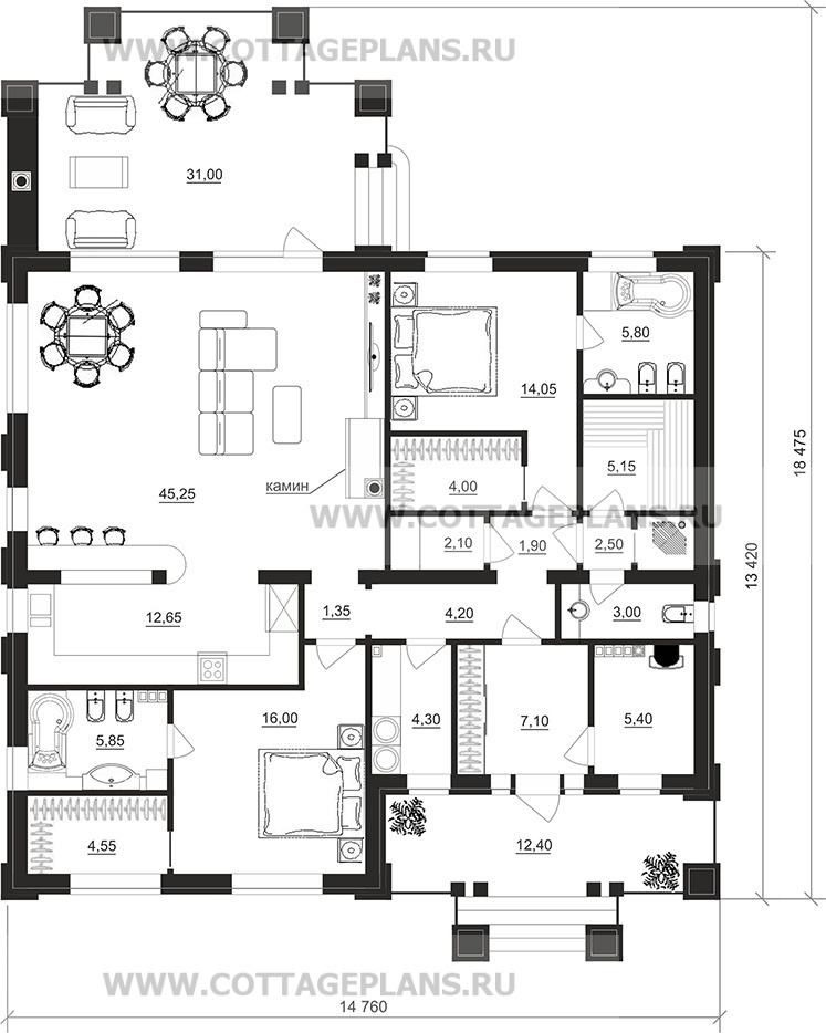 Поэтажные планы проект дома 07-66 общ. площадь 144,35 м2
