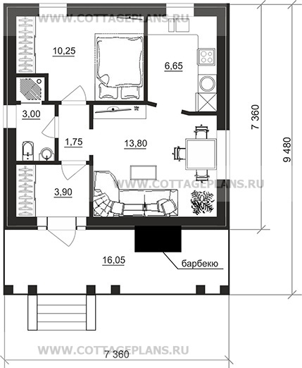 Поэтажные планы проект дома 07-55 общ. площадь 39,35 м2