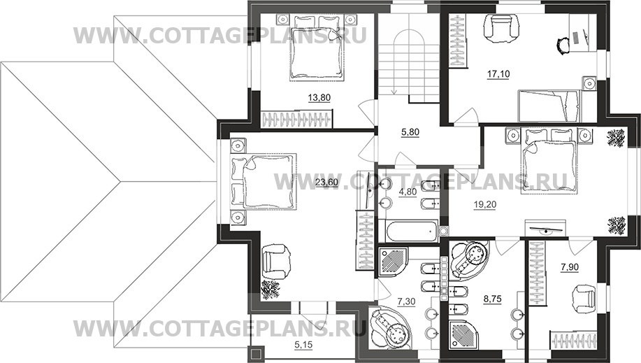 Поэтажные планы проект дома 76-08 общ. площадь 370,50 м2
