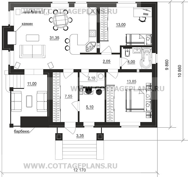 Поэтажные планы проект дома 700-54 общ. площадь 79,05м2