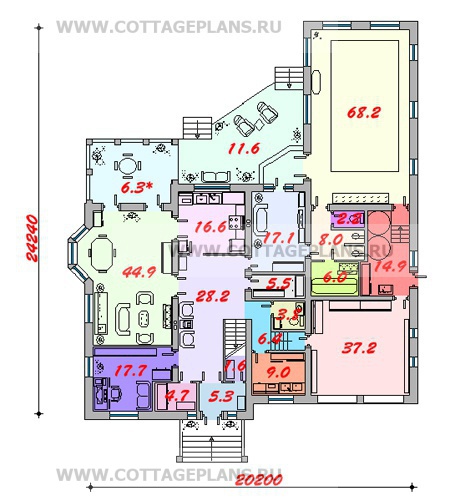 Поэтажные планы проект дома 46-02 общ. площадь 498,4 м2
