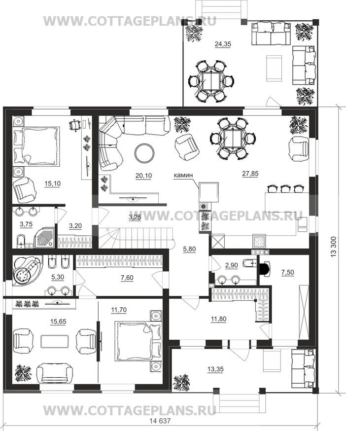 Поэтажные планы проект дома 75-00 общ. площадь 246,35 м2