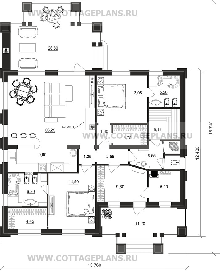 Поэтажные планы проект дома 07-65 общ. площадь 123,45 м2