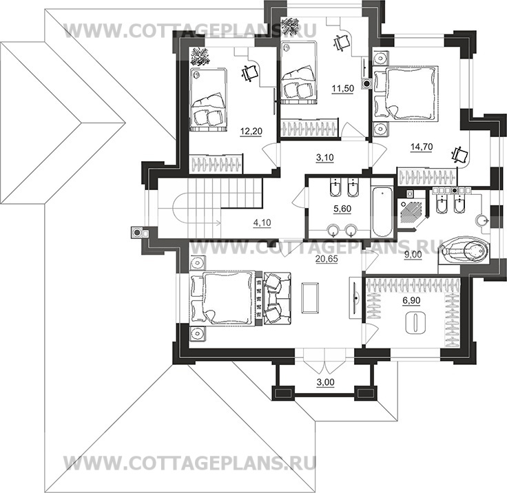 Поэтажные планы проект дома 202-03 общ. площадь 208,30 м2