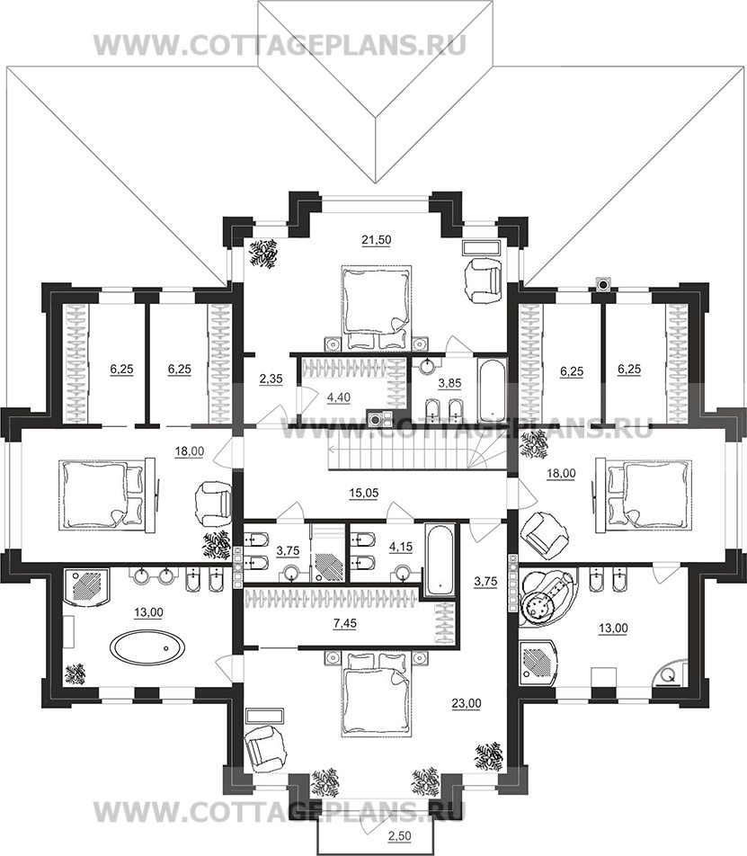 Поэтажные планы проект дома 203-16 общ. площадь 497,30 м2