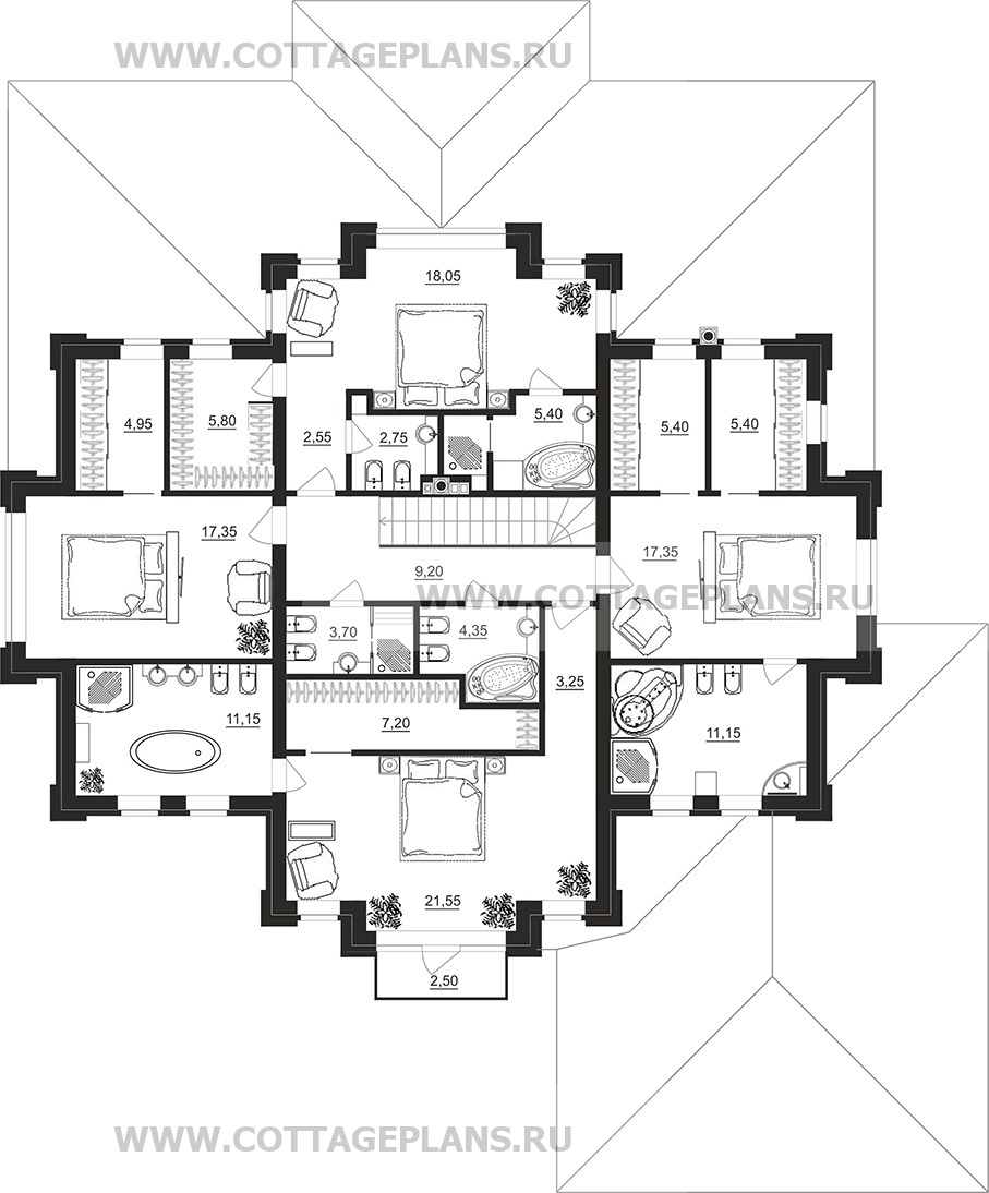 Поэтажные планы проект дома 103-21 общ. площадь 503,05 м2