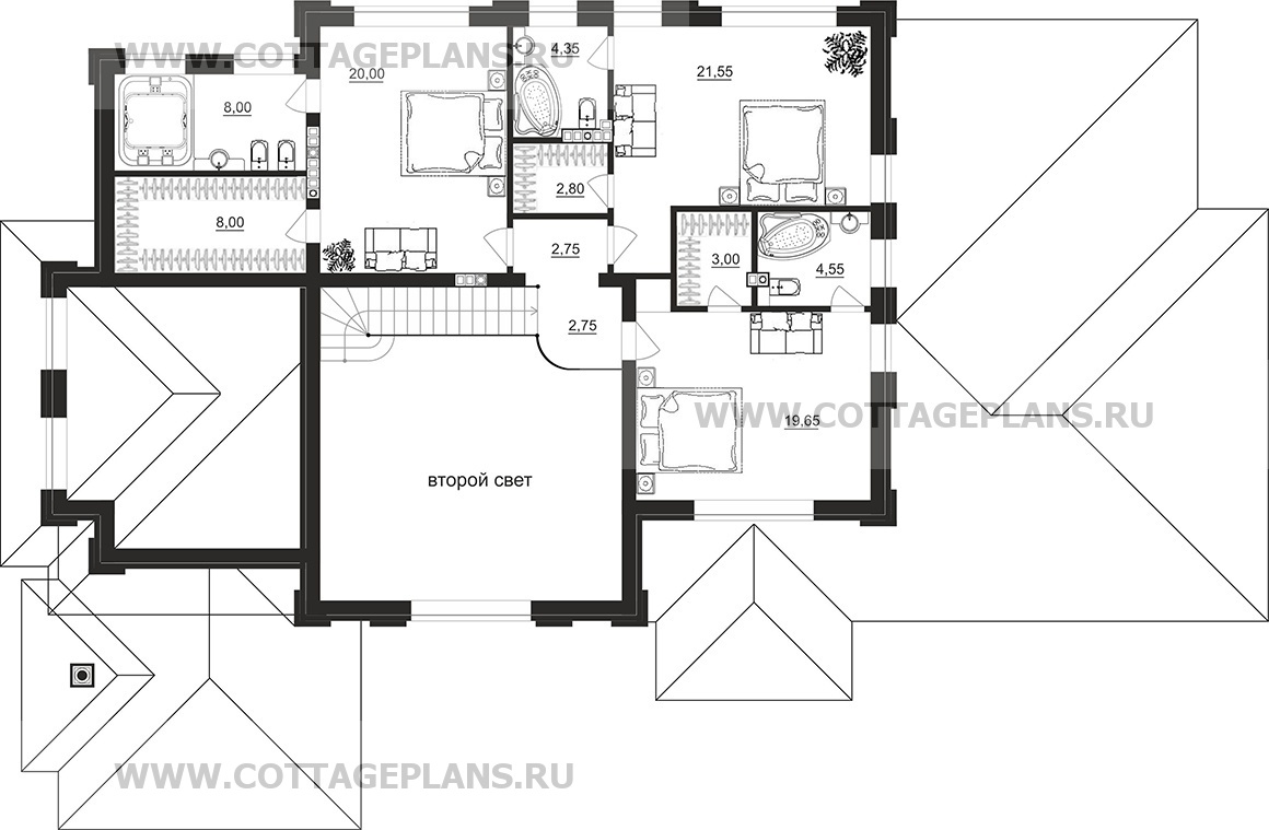 Поэтажные планы проект дома 203-43 общ. площадь 427,75 м2