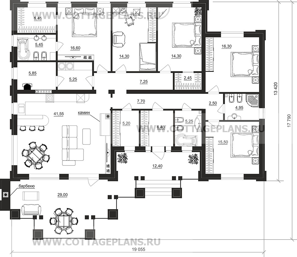 Поэтажные планы проект дома 702-49 общ. площадь 182,20 м2