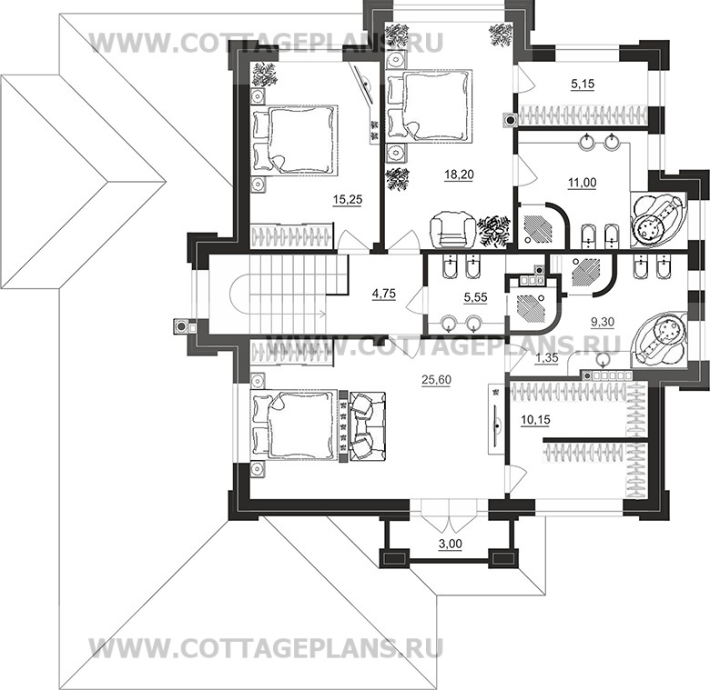 Поэтажные планы проект дома 203-07 общ. площадь 381,90 м2