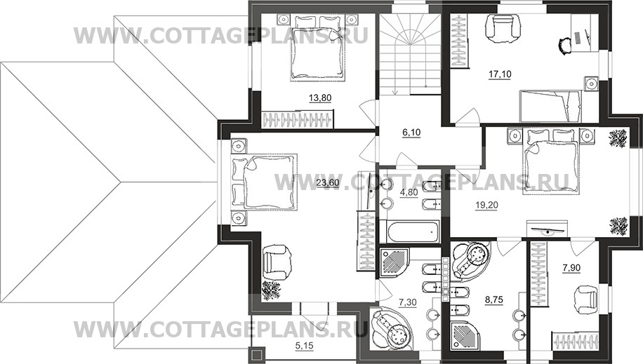 Поэтажные планы проект дома 95-08 общ. площадь 258,35 м2