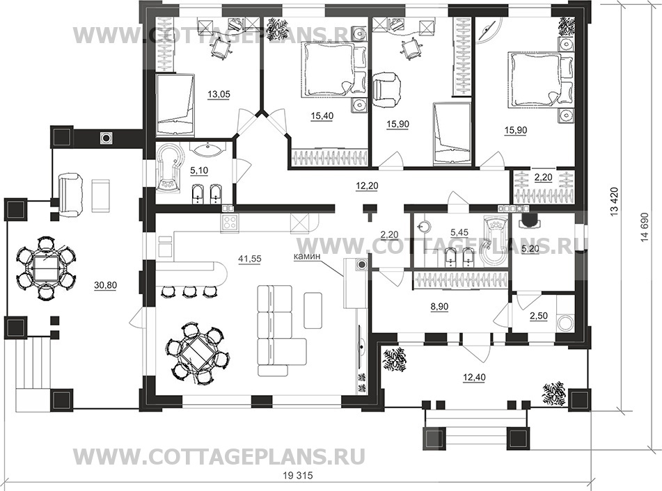 Поэтажные планы проект дома 07-78 общ. площадь 144,45 м2