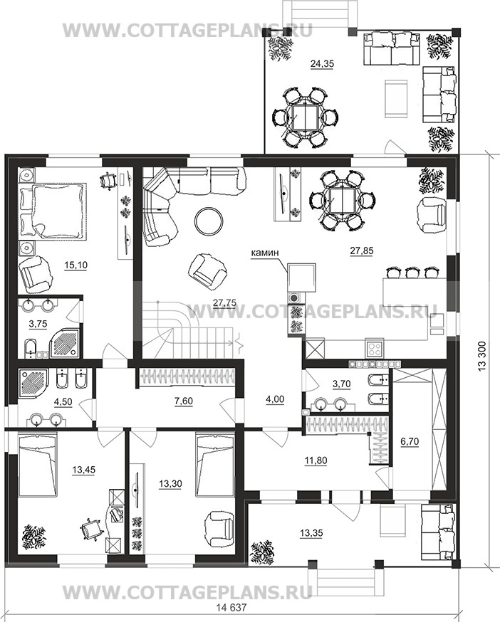 Поэтажные планы проект дома 76-00 общ. площадь 408,55 м2