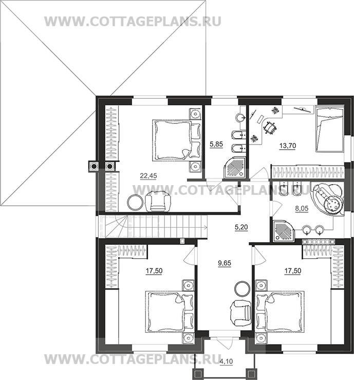 Поэтажные планы проект дома 75-22 общ. площадь 205,05 м2