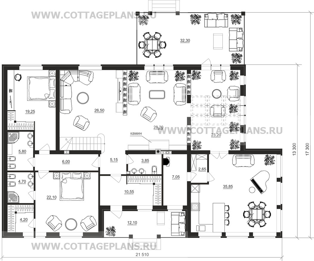 Поэтажные планы проект дома 14-93 общ. площадь 308,85 м2