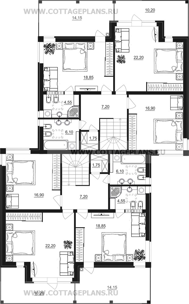 Поэтажные планы проект дома 86-01 общ. площадь 314,80 м2
