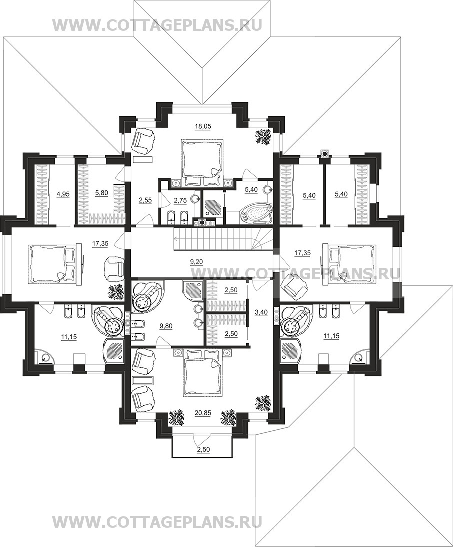 Поэтажные планы проект дома 202-21 общ. площадь 360,35 м2