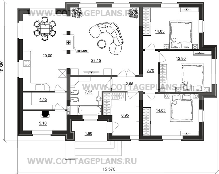Поэтажные планы проект дома 90-52 общ. площадь 121,40 м2