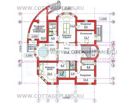 Поэтажные планы проект дома 34-17 общ. площадь 672,3м2