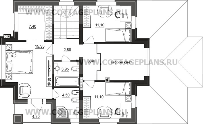 Поэтажные планы проект дома 200-44 общ. площадь 132,40 м2