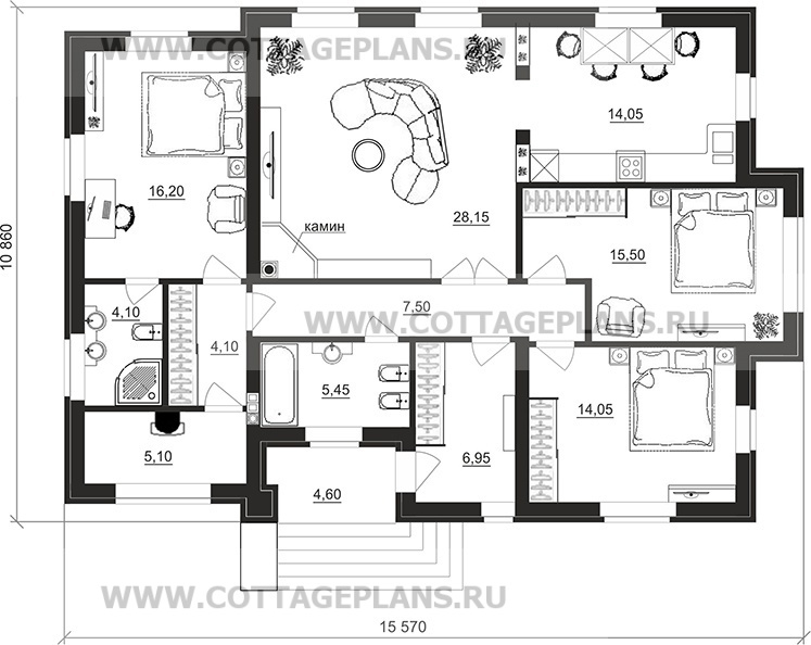 Поэтажные планы проект дома 07-52 общ. площадь 121,40 м2