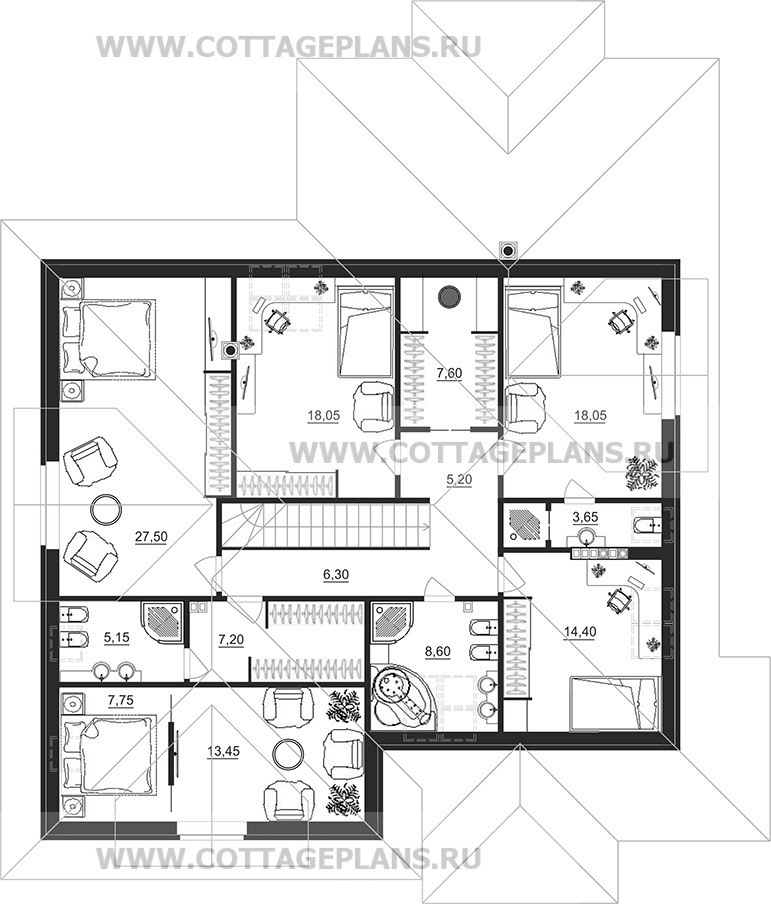 Поэтажные планы проект дома 75-62 общ. площадь 290,40 м2