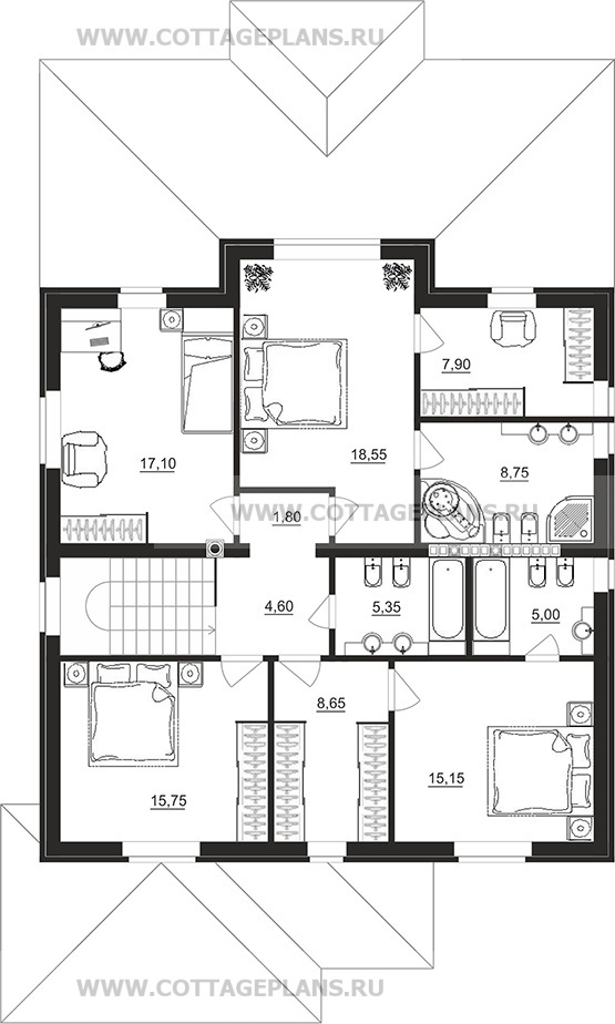 Поэтажные планы проект дома 71-66 общ. площадь 315,10м2
