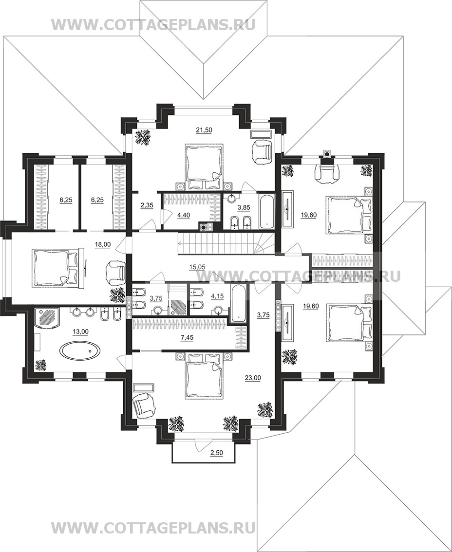 Поэтажные планы проект дома 203-19 общ. площадь 548,15 м2