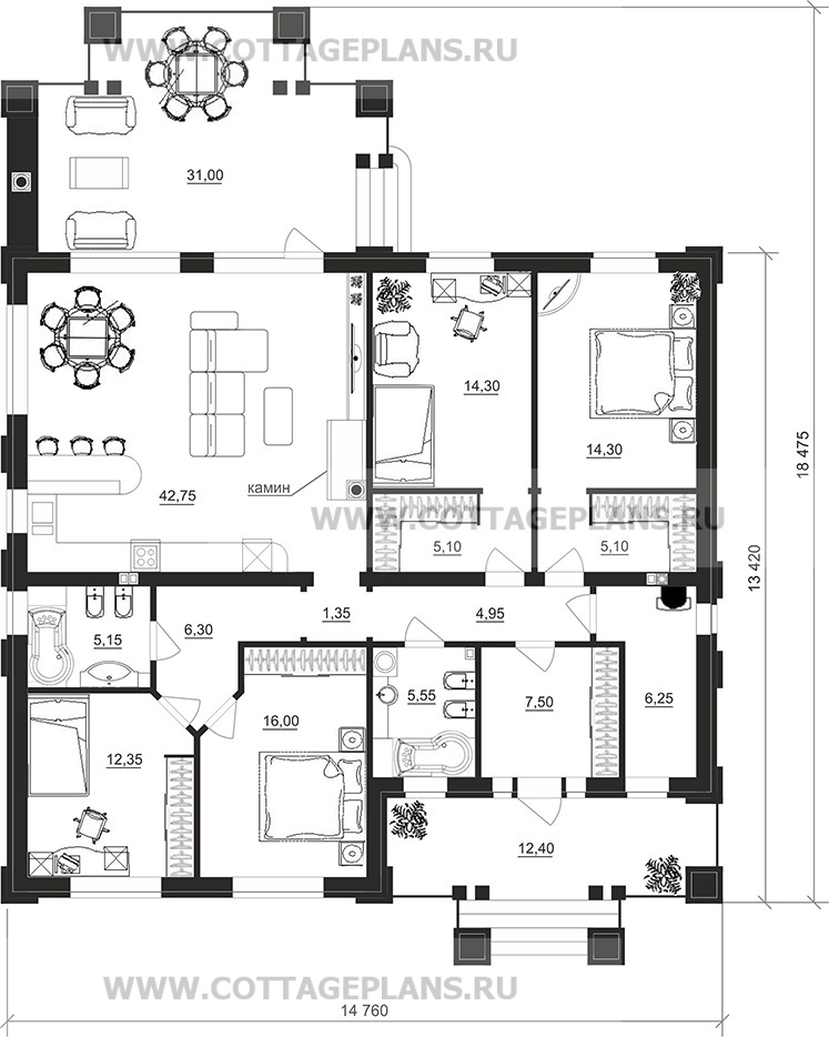 Поэтажные планы проект дома 07-66 общ. площадь 144,35 м2