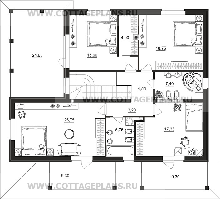 Поэтажные планы проект дома 96-91 общ. площадь 368,90 м2