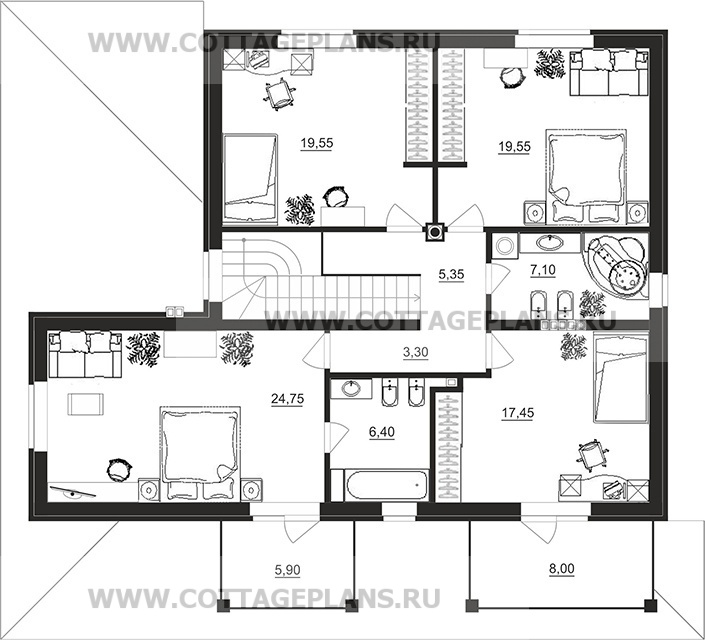 Поэтажные планы проект дома 89-53 общ. площадь 225,20м2