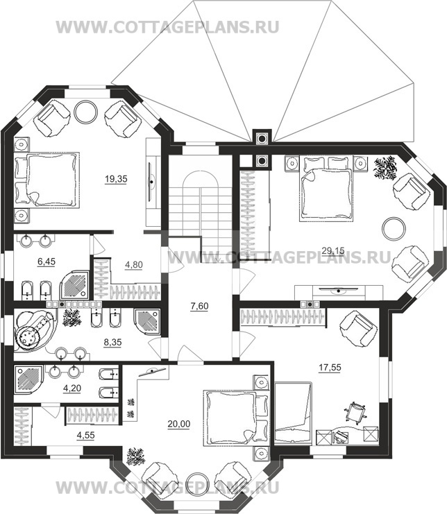 Поэтажные планы проект дома 20-83 общ. площадь 348,55 м2