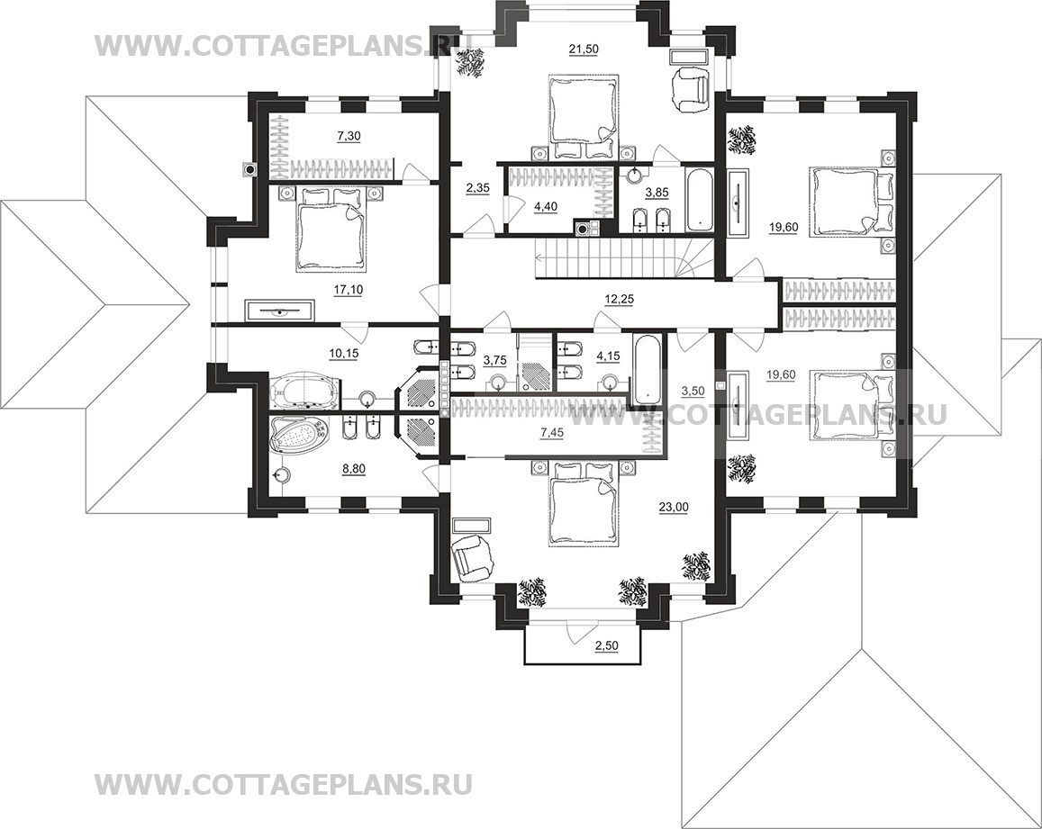 Поэтажные планы проект дома 202-28 общ. площадь 385,35 м2
