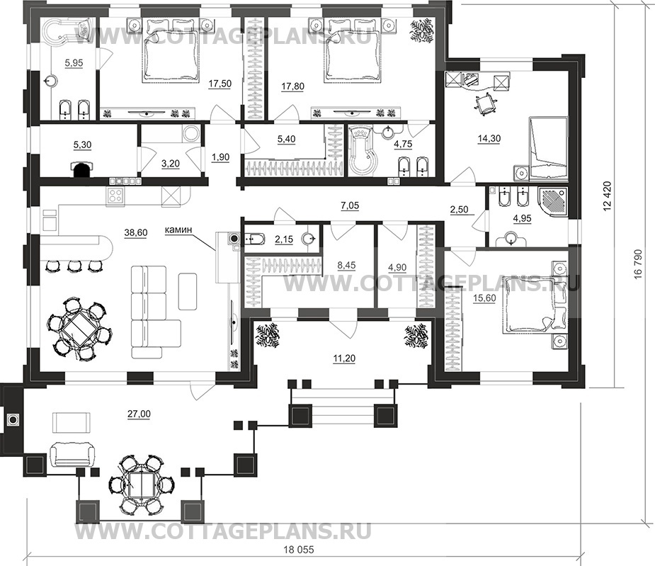Поэтажные планы проект дома 702-48 общ. площадь 160,30 м2
