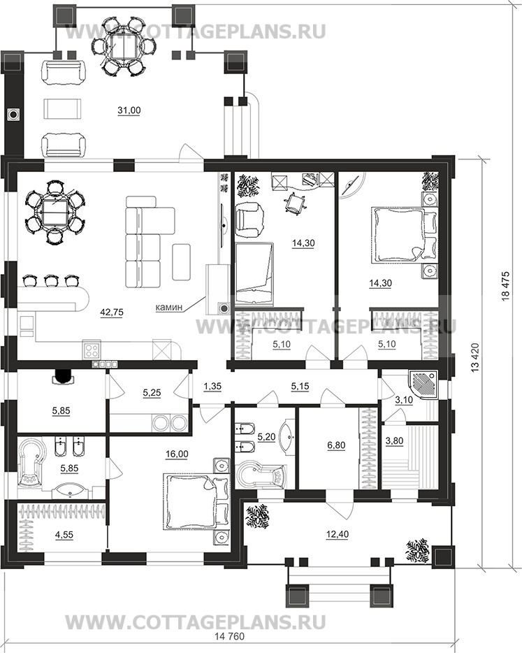 Поэтажные планы проект дома 07-66 общ. площадь 144,35 м2