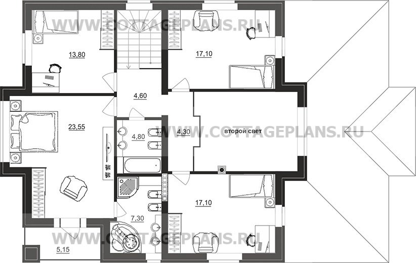 Поэтажные планы проект дома 77-17 общ. площадь 197,40 м2