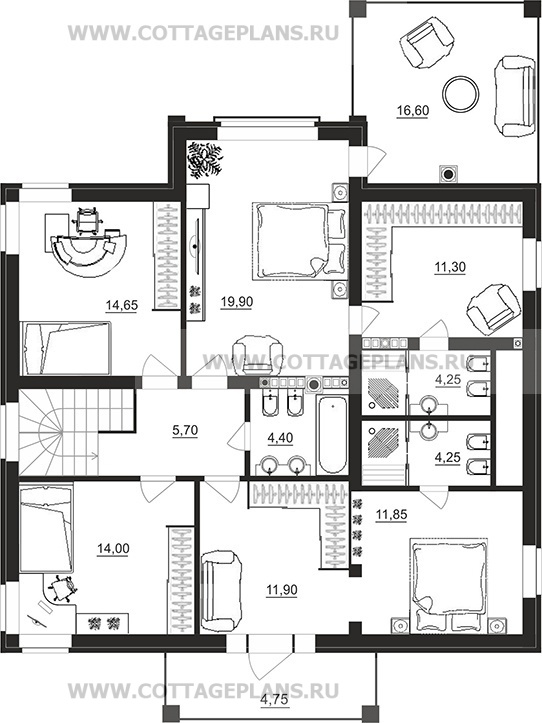 Поэтажные планы проект дома 76-51 общ. площадь 305,30 м2