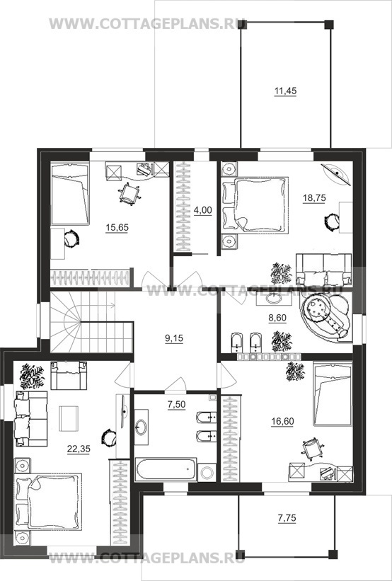 Поэтажные планы проект дома 16-53 общ. площадь 225,20м2