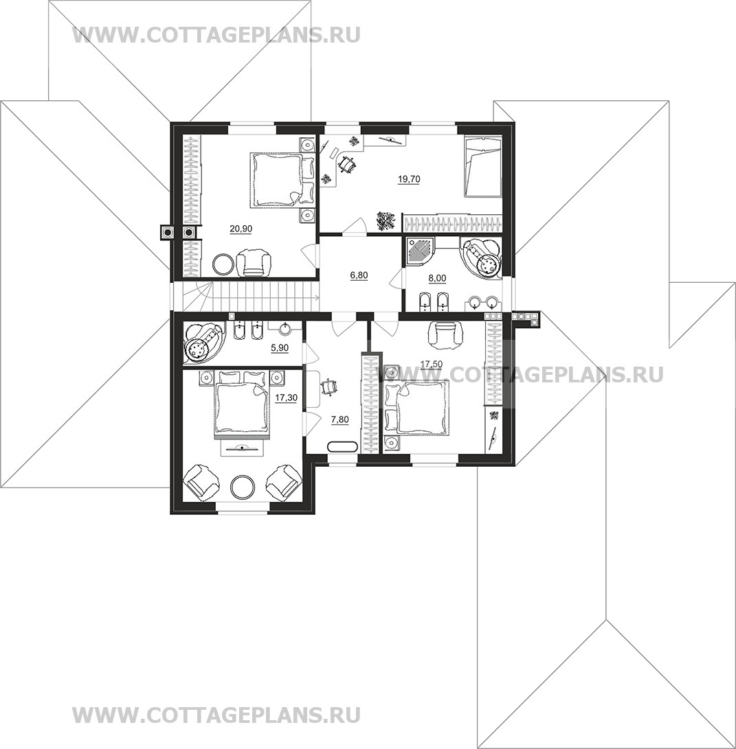 Поэтажные планы проект дома 75-36 общ. площадь 348,55 м2