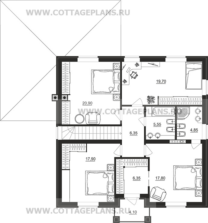 Поэтажные планы проект дома 75-22 общ. площадь 205,05 м2