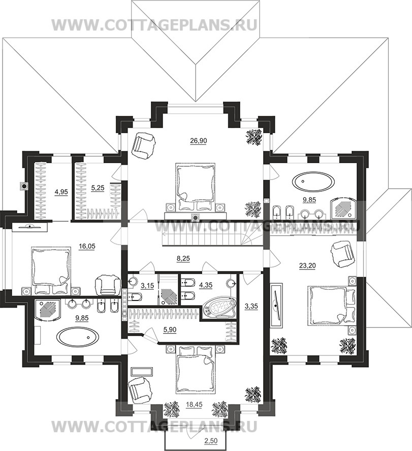 Поэтажные планы проект дома 102-11 общ. площадь 270,00 м2