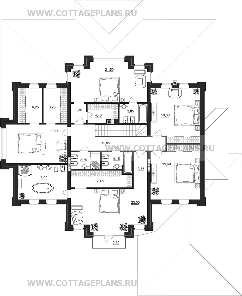 Поэтажные планы проект дома 102-19 общ. площадь 389,00 м2